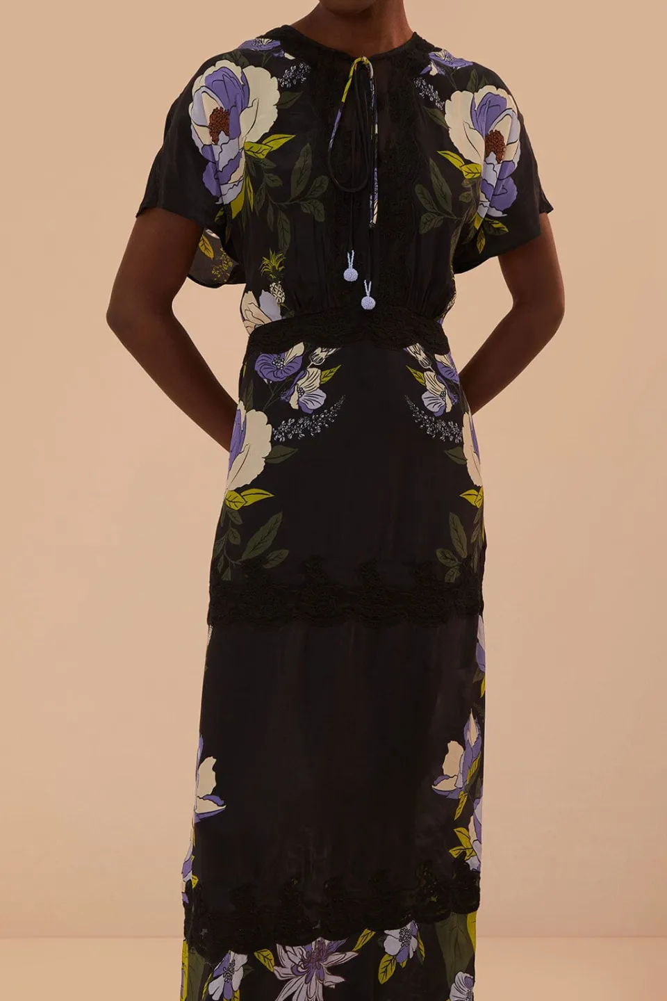 FARM Rio Black Soft Garden Lace Maxi Dress Hot