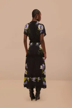 FARM Rio Black Soft Garden Lace Maxi Dress Hot