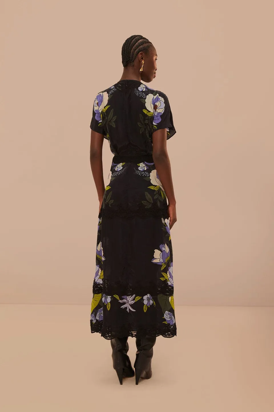 FARM Rio Black Soft Garden Lace Maxi Dress Hot