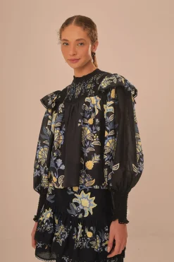 FARM Rio Black Stitched Garden Blouse Online