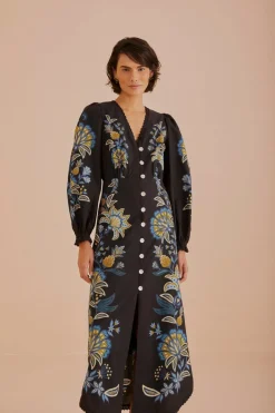 FARM Rio Black Stitched Garden Organic Cotton Midi Dress Sale