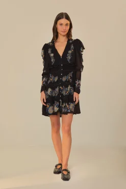 FARM Rio Black Stitched Garden Short Sleeve Midi Dress Sale