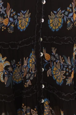 FARM Rio Black Stitched Garden Short Sleeve Midi Dress Sale