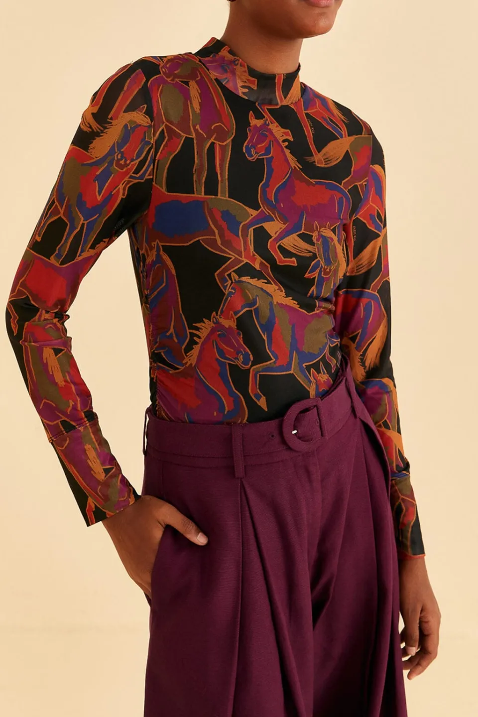 FARM Rio Black Wild Horses Tulle Blouse Outlet