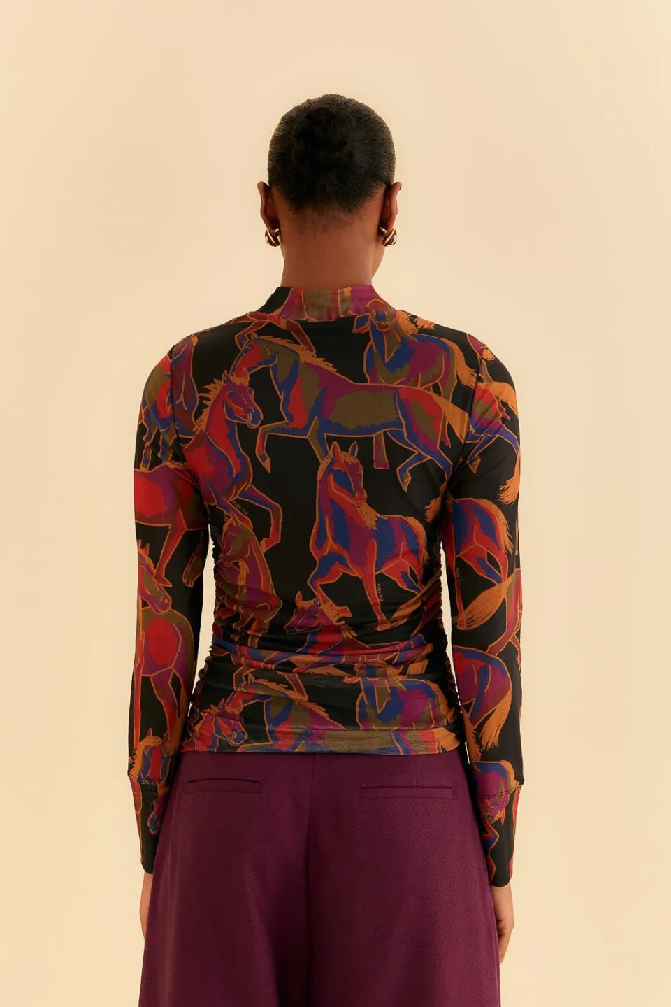 FARM Rio Black Wild Horses Tulle Blouse Outlet