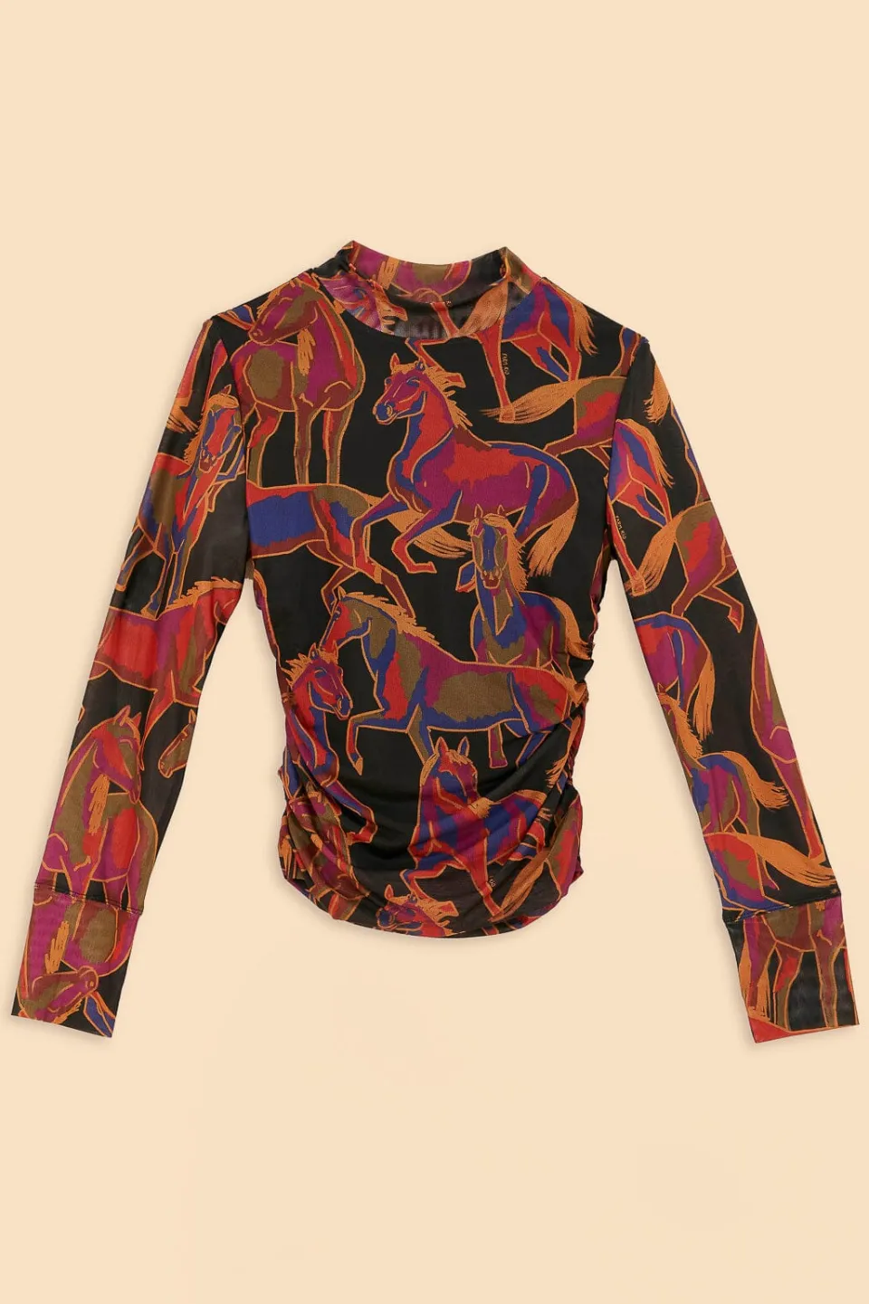 FARM Rio Black Wild Horses Tulle Blouse Outlet