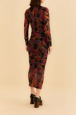 FARM Rio Black Wild Horses Tulle Midi Dress Best