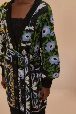 FARM Rio Black Winter Garden Knit Midi Cardigan Best