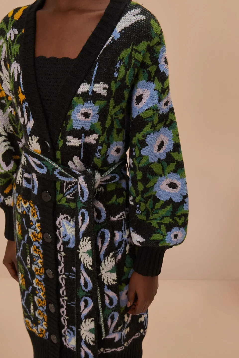FARM Rio Black Winter Garden Knit Midi Cardigan Best