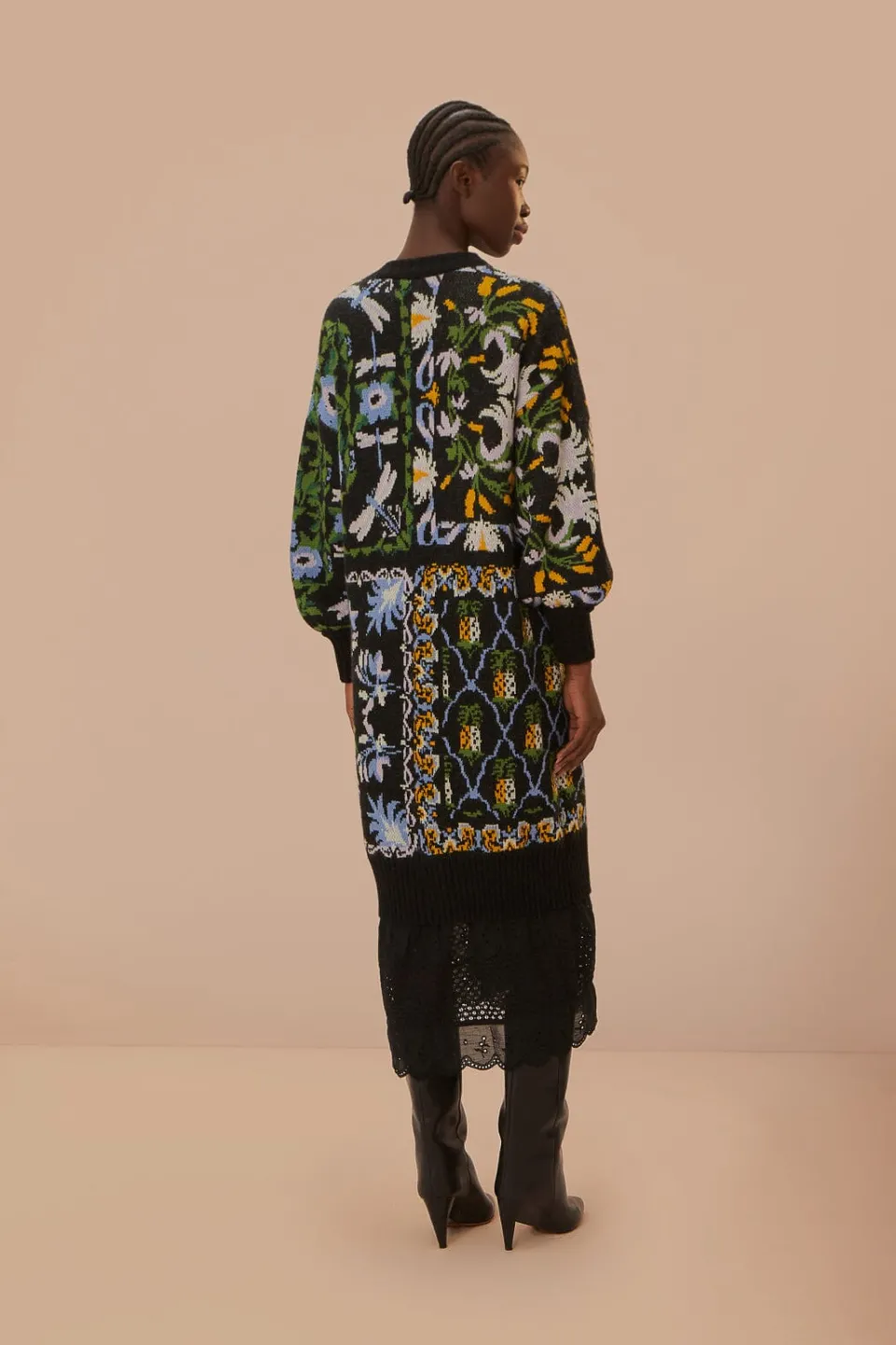 FARM Rio Black Winter Garden Knit Midi Cardigan Best