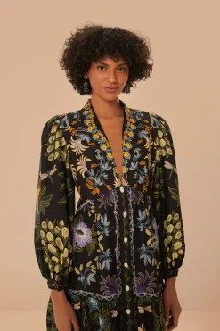 FARM Rio Black Winter Garden Mini Dress Long Sleeves Outlet