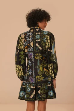 FARM Rio Black Winter Garden Mini Dress Long Sleeves Outlet
