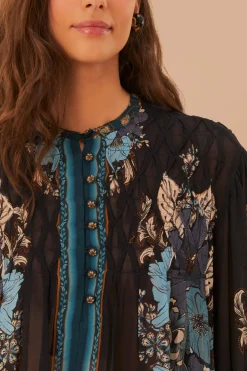 FARM Rio Blossom Tapestry Black Bee Smocked Blouse Outlet