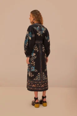 FARM Rio Blossom Tapestry Black Midi Dress Outlet