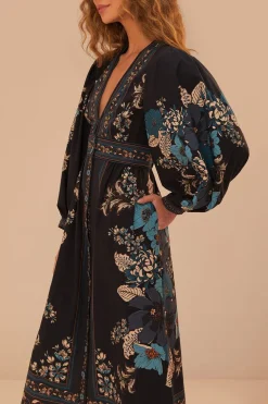 FARM Rio Blossom Tapestry Black Midi Dress Outlet