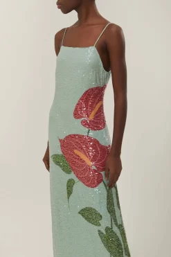 FARM Rio Blue Anthurium Flowers Slip Maxi Dress Sale