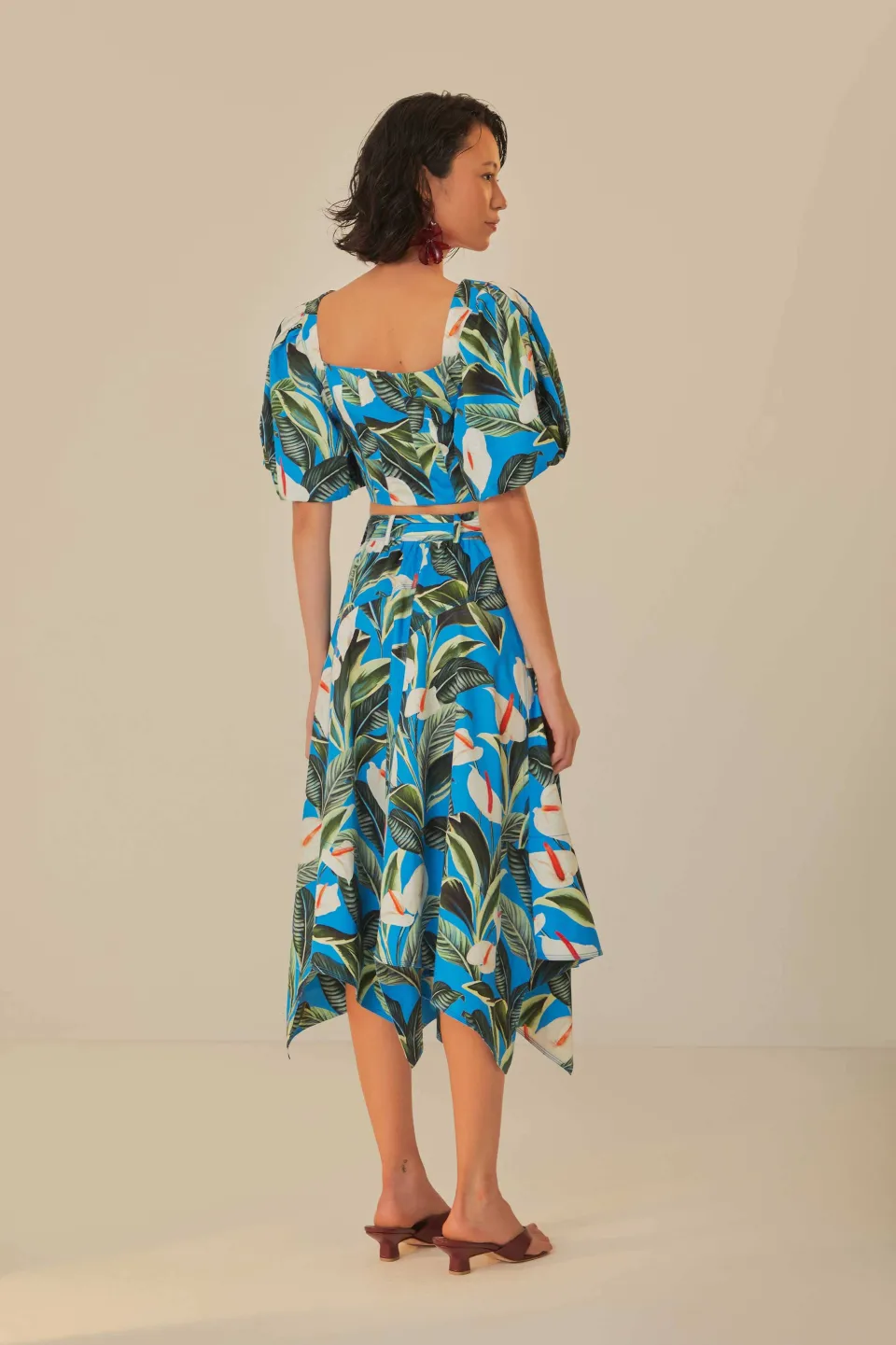 FARM Rio Blue Anthurium Garden Asymmetric Midi Skirt Clearance
