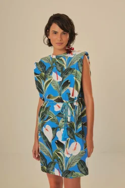 FARM Rio Blue Anthurium Garden Organic Cotton Mini T-Shirt Dress Discount