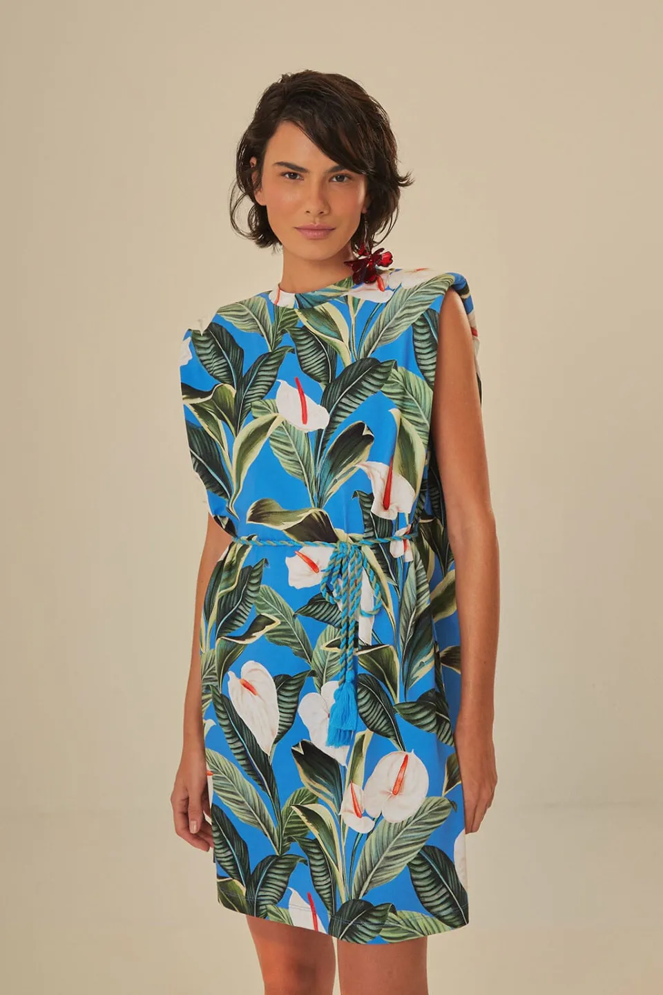 FARM Rio Blue Anthurium Garden Organic Cotton Mini T-Shirt Dress Discount