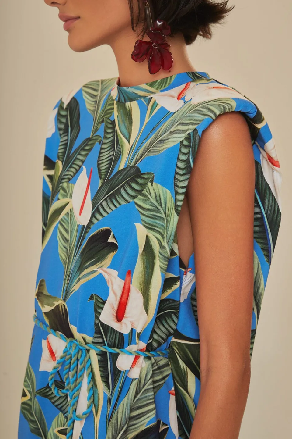 FARM Rio Blue Anthurium Garden Organic Cotton Mini T-Shirt Dress Discount