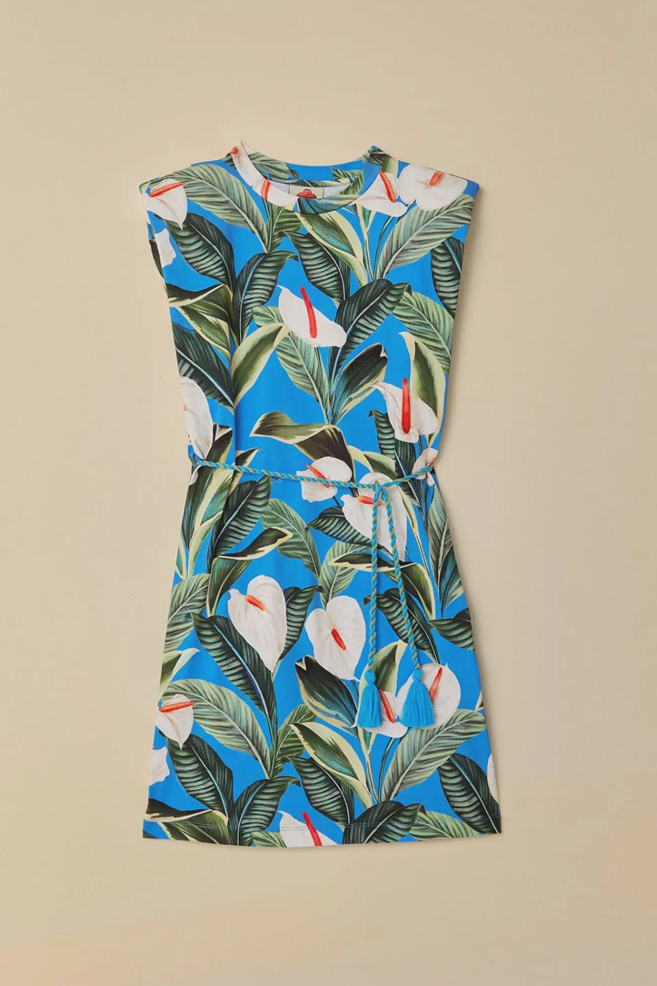 FARM Rio Blue Anthurium Garden Organic Cotton Mini T-Shirt Dress Discount