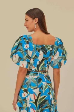 FARM Rio Blue Anthurium Garden Organic Cotton Crop Top