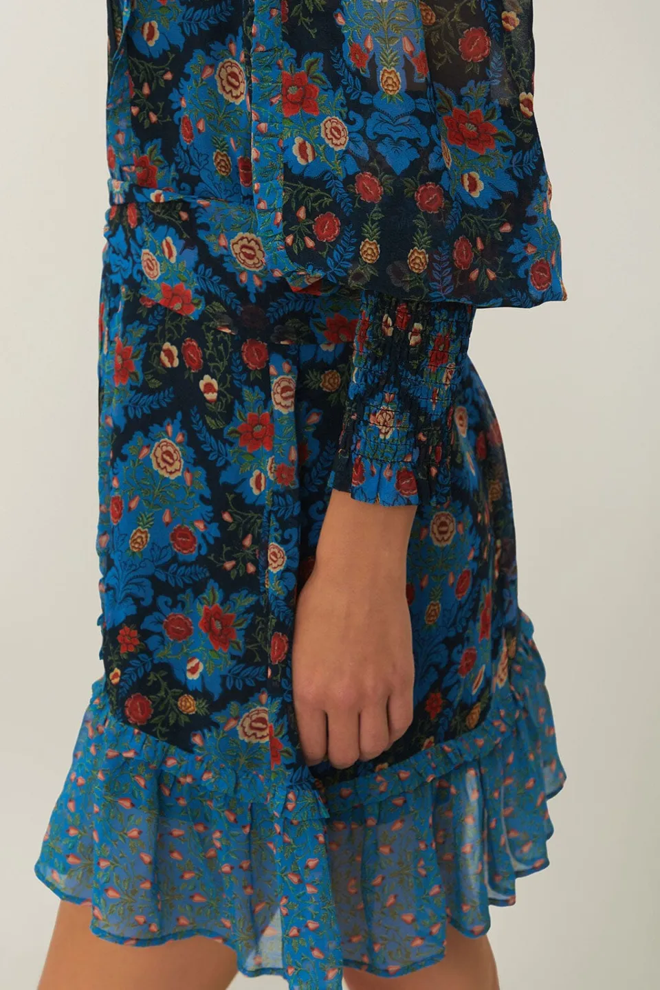 FARM Rio Blue Arabesque Floral High Neck Mini Dress