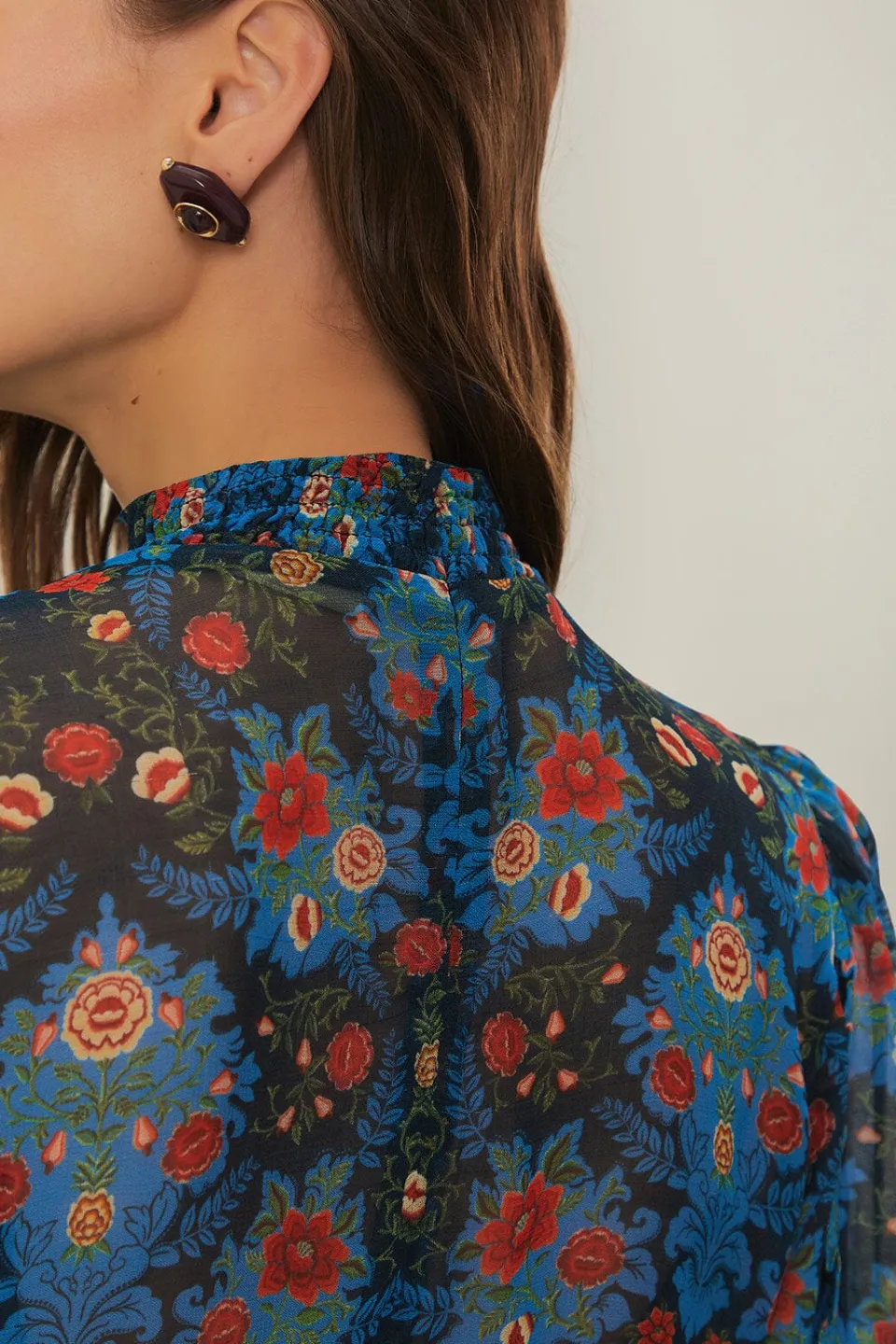 FARM Rio Blue Arabesque Floral High Neck Mini Dress