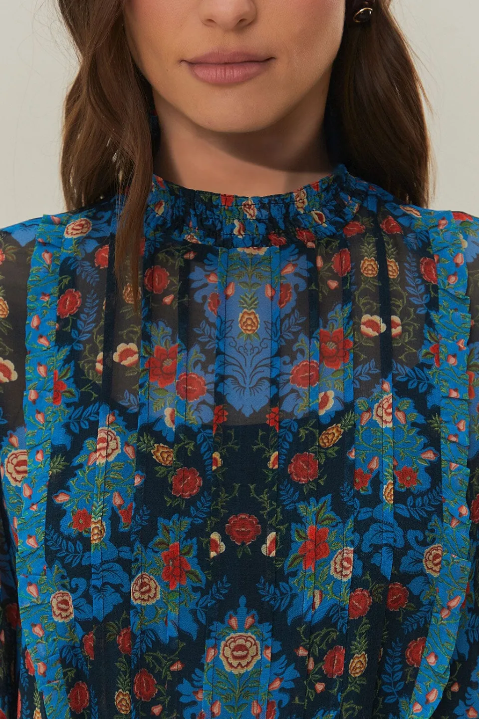 FARM Rio Blue Arabesque Floral High Neck Mini Dress