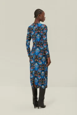 FARM Rio Blue Arabesque Floral Jersey LENZING™ ECOVERO™ Midi Dress Sale