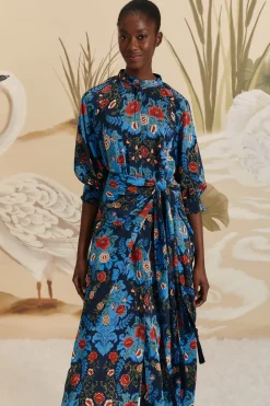 FARM Rio Blue Arabesque Floral Midi Dress Online
