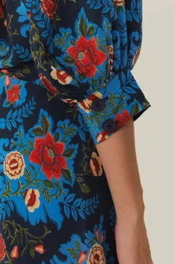 FARM Rio Blue Arabesque Floral Midi Dress Online