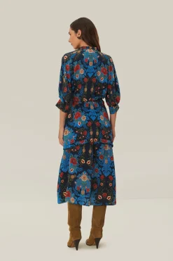 FARM Rio Blue Arabesque Floral Midi Dress Online