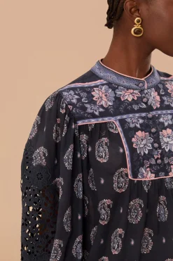 FARM Rio Blue Ayla Long Sleeve Blouse Discount