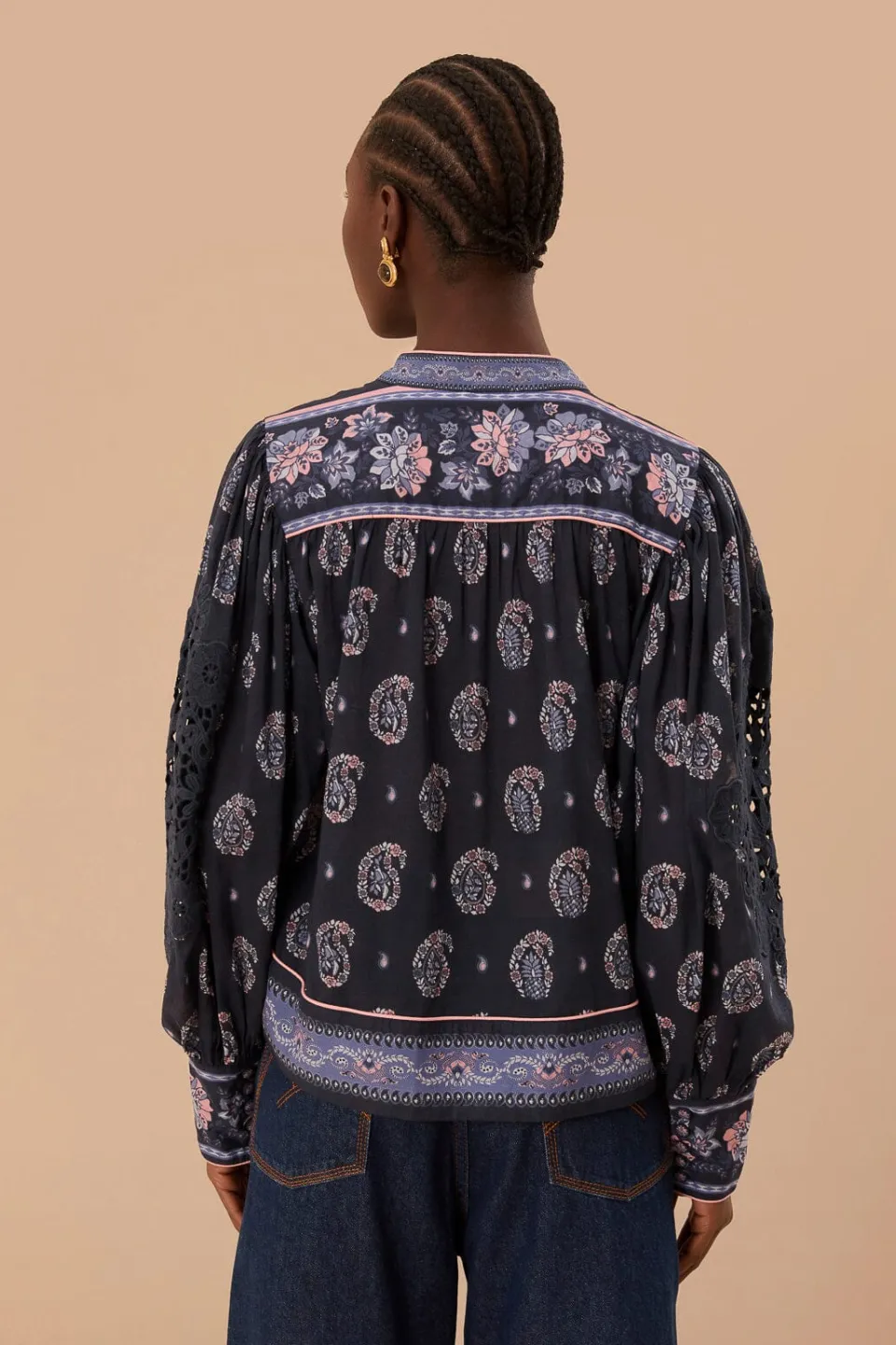 FARM Rio Blue Ayla Long Sleeve Blouse Discount
