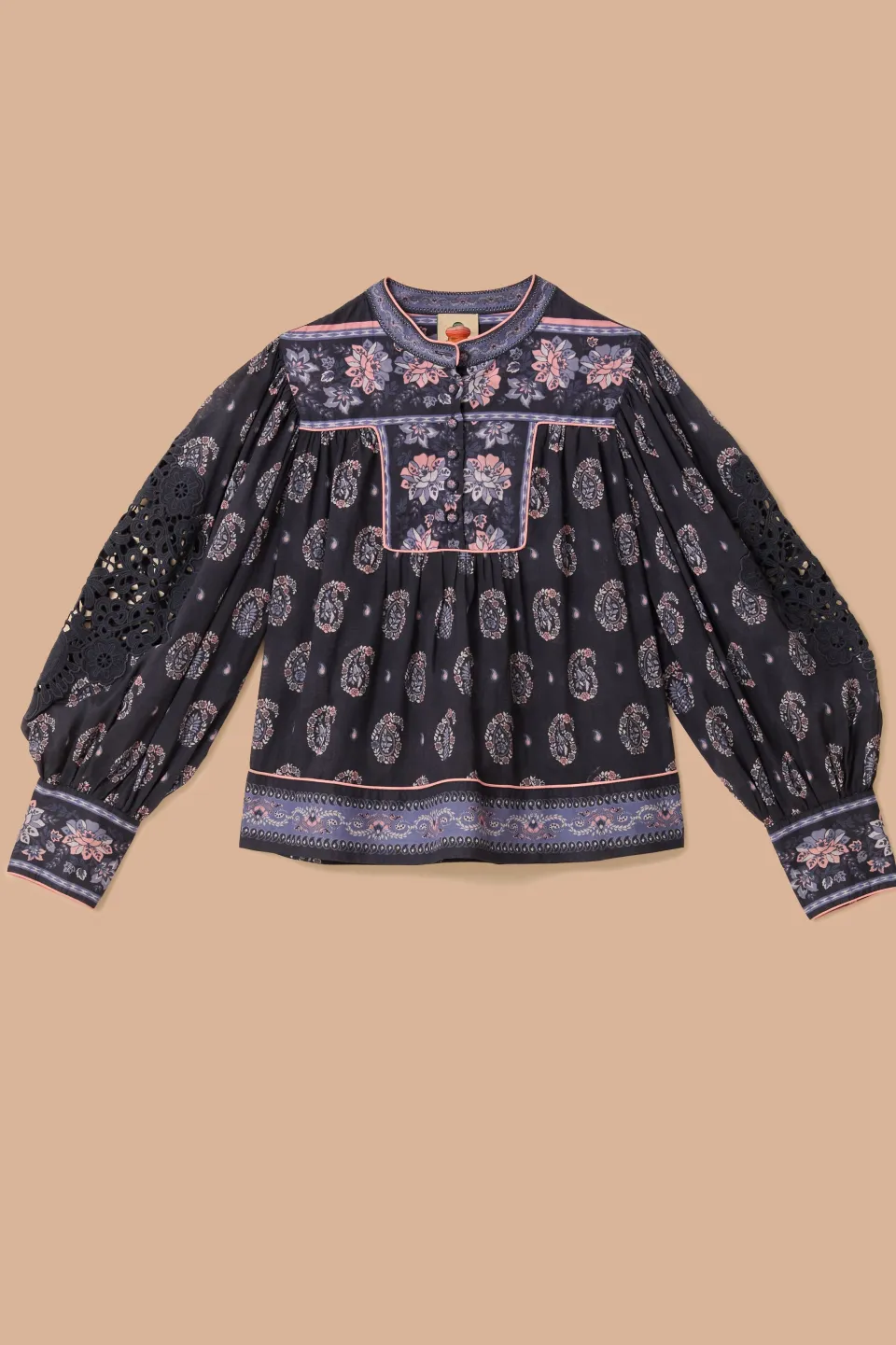 FARM Rio Blue Ayla Long Sleeve Blouse Discount