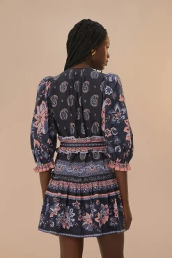 FARM Rio Blue Ayla Short Sleeve Mini Dress Clearance