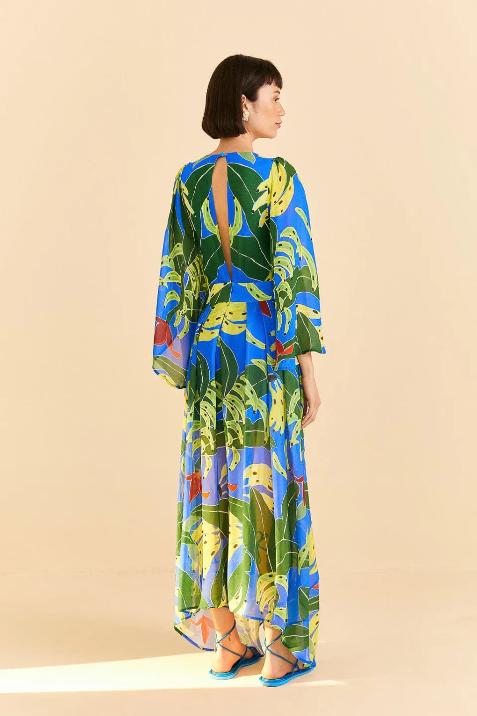 FARM Rio Blue Banana Leaves Maxi Dress New