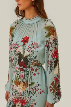 FARM Rio Blue Beauty Bouquet Long Sleeve Maxi Dress New