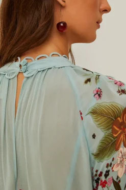 FARM Rio Blue Beauty Bouquet Long Sleeve Maxi Dress New