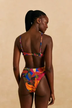 FARM Rio Blue Floral Tropical & Colorful Stripes High Waisted Bikini Bottom New