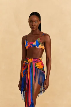 FARM Rio Blue Floral Tropical & Colorful Stripes Sarong Best