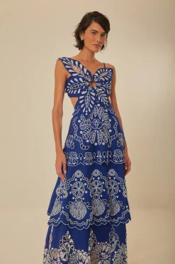 FARM Rio Blue Flower Richelieu Euroflax™ Premium Linen Midi Dress