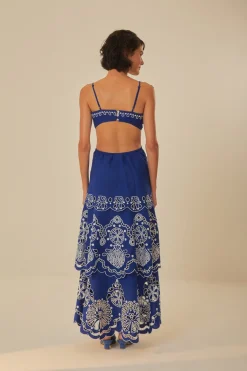 FARM Rio Blue Flower Richelieu Euroflax™ Premium Linen Midi Dress