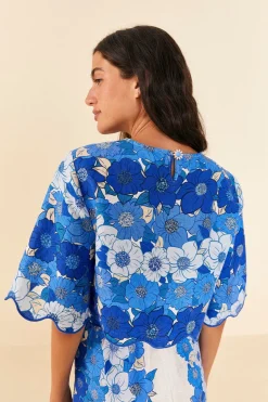 FARM Rio Blue Flower Stripes Crop Top