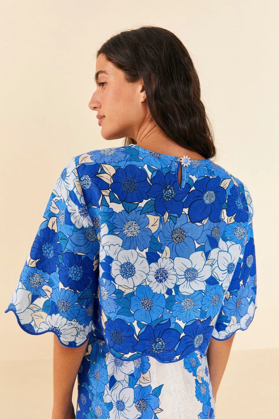 FARM Rio Blue Flower Stripes Crop Top