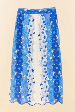 FARM Rio Blue Flower Stripes Midi Skirt Discount
