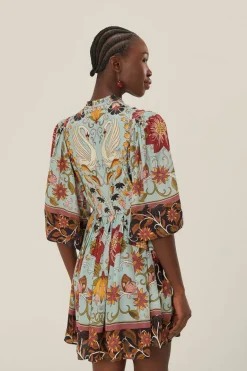FARM Rio Blue Flowing Beauty Short Sleeve Mini Dress Best