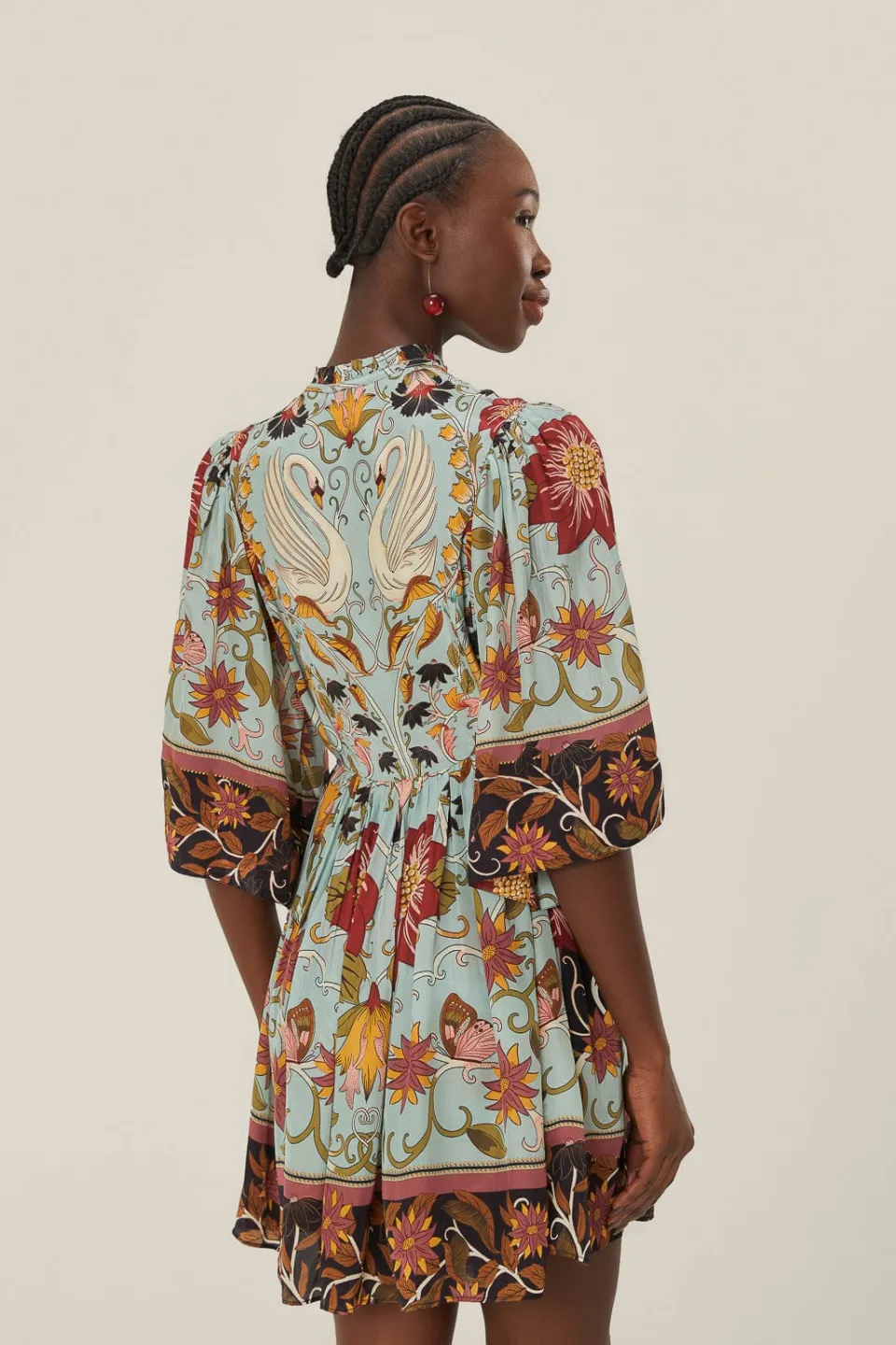 FARM Rio Blue Flowing Beauty Short Sleeve Mini Dress Best