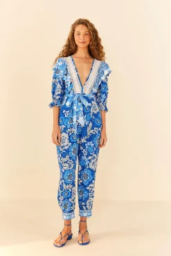FARM Rio Blue Full Of Flowers Jumpsuit New